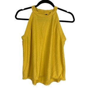 Anthropologie W5 mustard yellow swing top Swiss Dot knit Sz S sleeveless tank